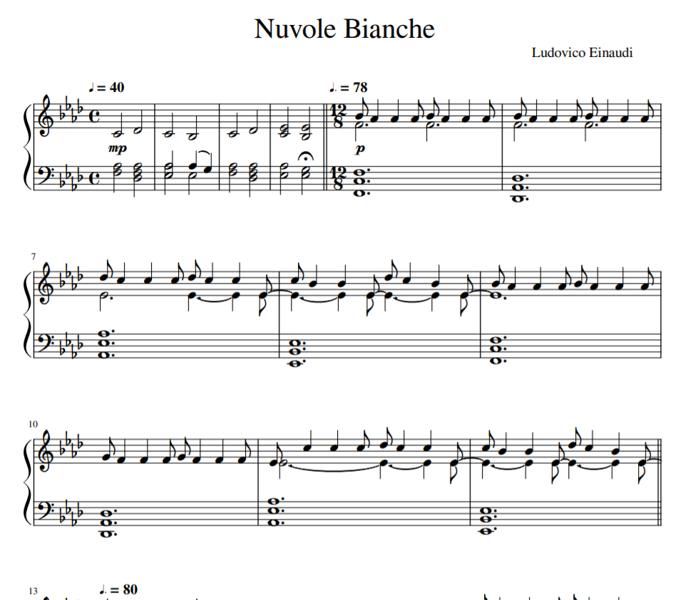 Nuvole Bianche - Einaudi sheet piano
